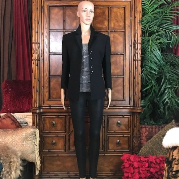 Kasper Portofino Black Gunmetal Bamboo Button D-Ring Waist Jacket - Picture 6 of 16